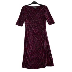 Lauren Ralph Lauren Womens Faux Wrap Dress Size 8 Geometric Red Black Ruched‎